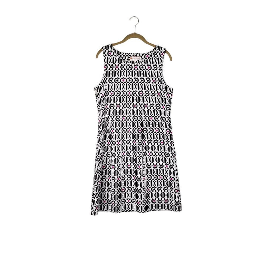 Jude Connally Beth Dress Brown White Pink Geometric Sleeveless Womens Size Large